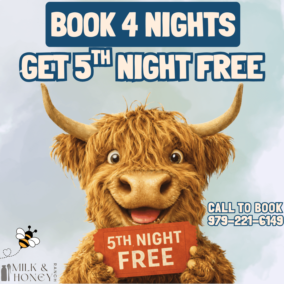 Book 4 nights and get the 5th night free at Milk & Honey Ranch