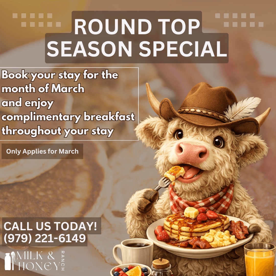 Free breakfast for Round Top stays at Milk & Honey Ranch